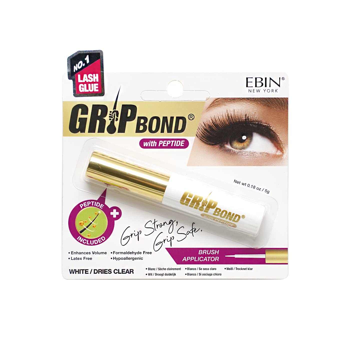 EBIN Grip Bond Eyelash Adhesive Glue (White/Dries Clear, Peptide)